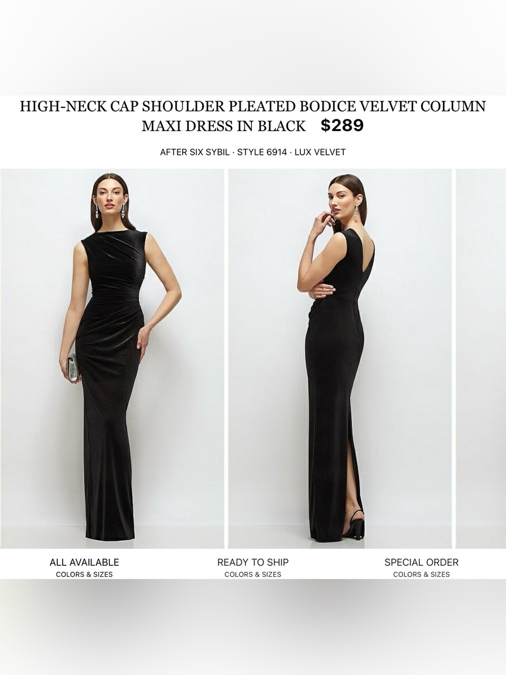 After Six Black Velvet Cap Sleeve Pleated Bodice Maxi Dress